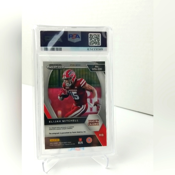2021 Panini Prizm Draft Picks Elijah Mitchell RC Auto Green Pulsar/25 PSA 9 MINT - Picture 2 of 3